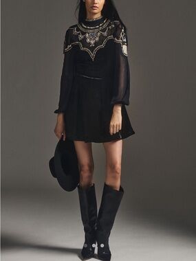 Anthropologie Embellished Velvet Mini Dress